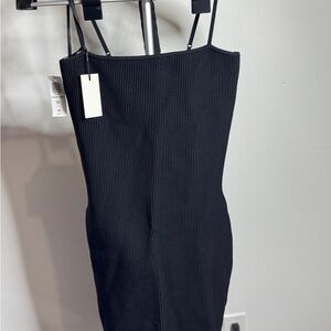 Babaton Black Ribbed Mini Dress